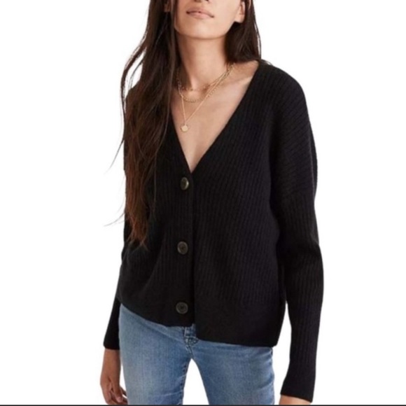 Madewell Sweaters - Madewell Cameron Ribbed Cardigan Sweater in Coziest Yarn Black Size XL NWT